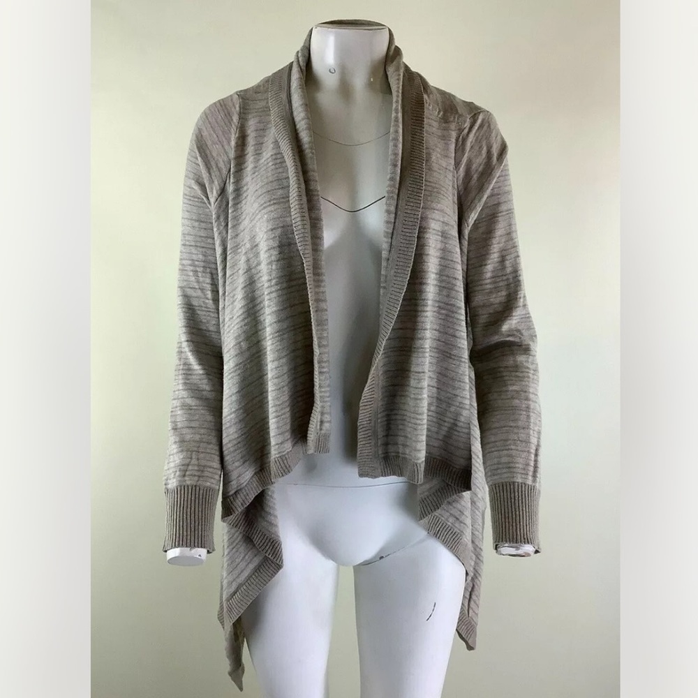 Athleta Sz XS Striped Asymmetric Hem Cardigan Tan Cotton Polyester Open Face